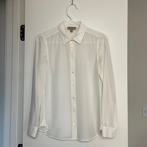Burberry cream silk button down with lace collar in size US2